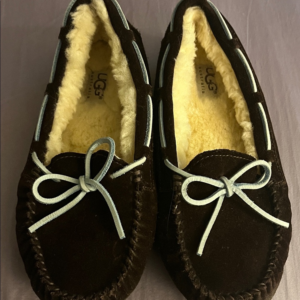 UGG Dark Brown Suede Moccasins with Cream Lining